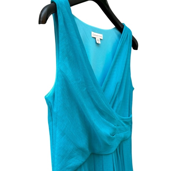 Coldwater Creek Chiffon Textured Maxi Floor Length Teal Event Formal Dress Sz 10 - Picture 5 of 11